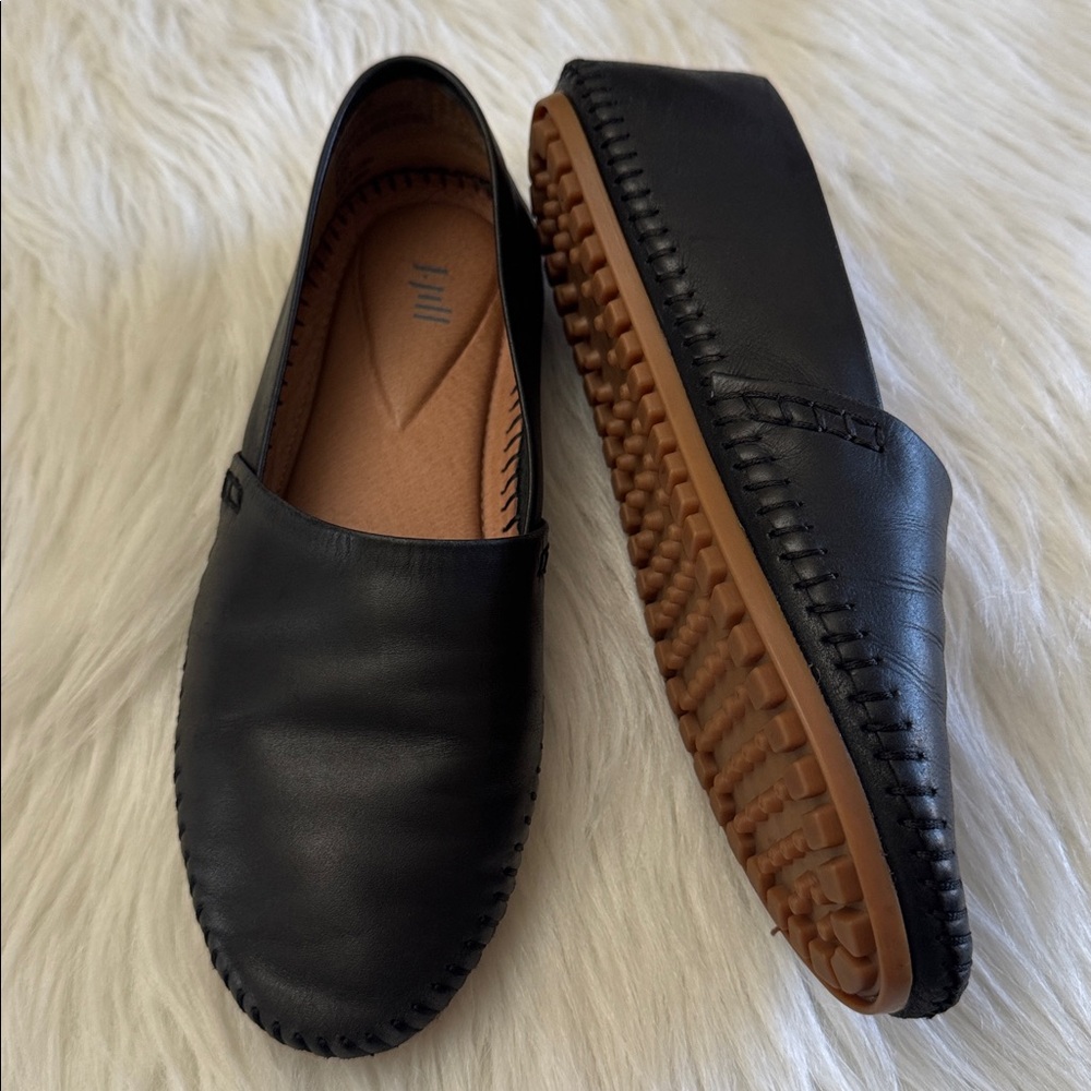J. Jill Women’s Black Leather Driving Moccasins Loafers Slip-On Shoe Size 6.5